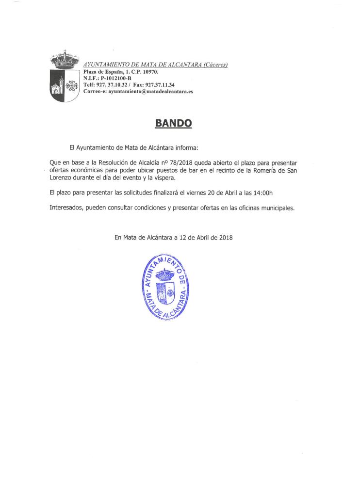Imagen INSTALACIÓN DE BARES EN EL RECINTO DE LA ERMITA